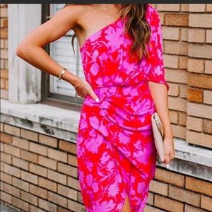 Pink and red one shoulder dress